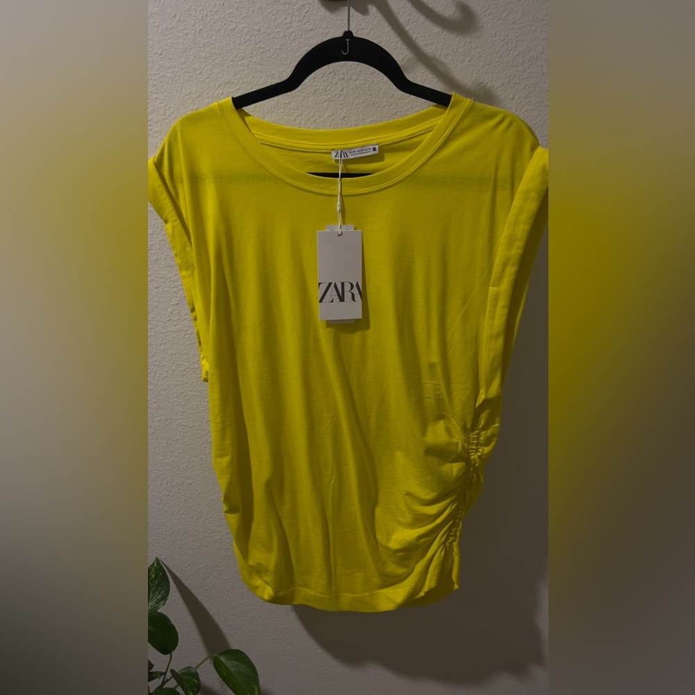 Zara Neon yellow rouched sided top - Picture 3 of 7
